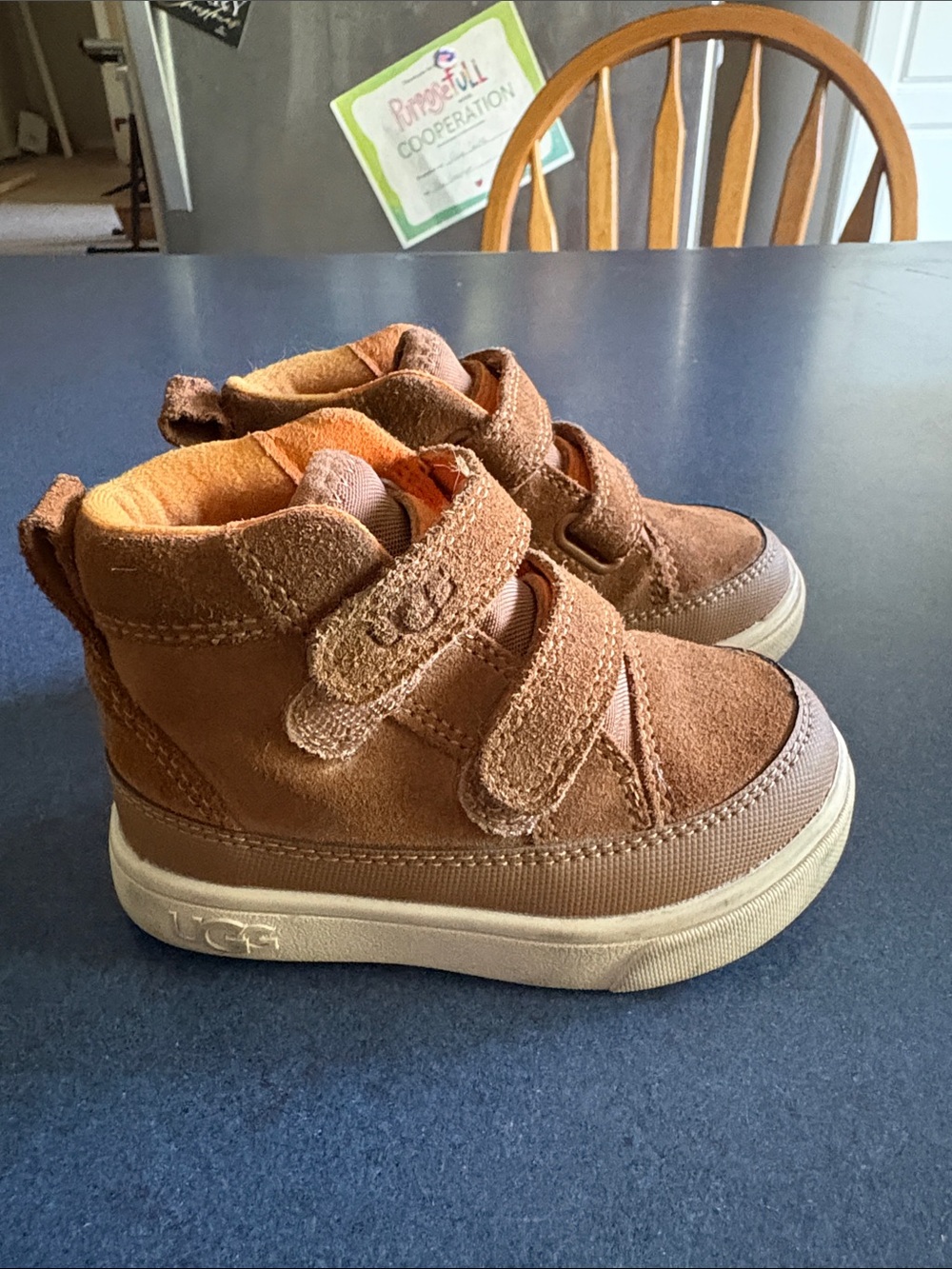 UGG Kids Chestnut Brown Suede Hook-and-Loop Ankle Boots